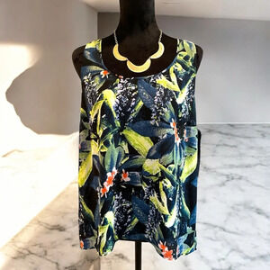 Halogen Womensize Medium sheer floral long tank Green Blue Tropical Vacation Top